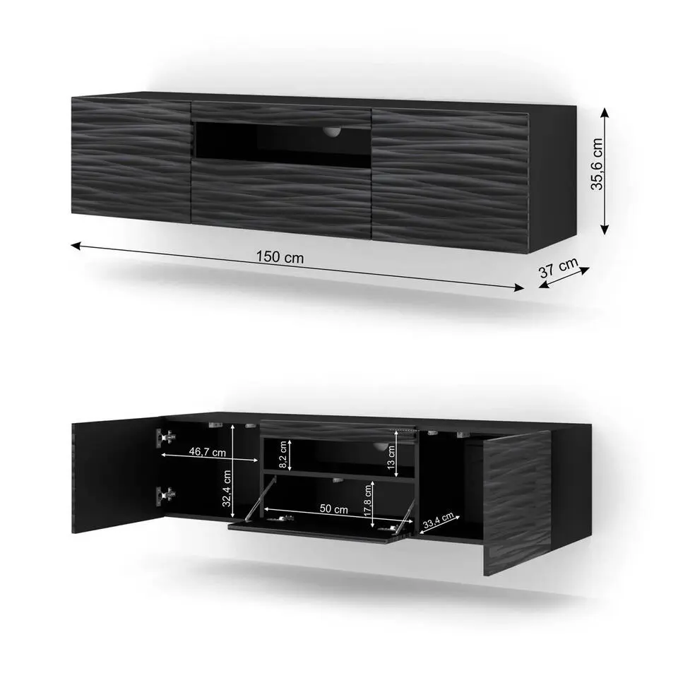 AURA TV-meubel 150 cm universeel sahara zwart  LED