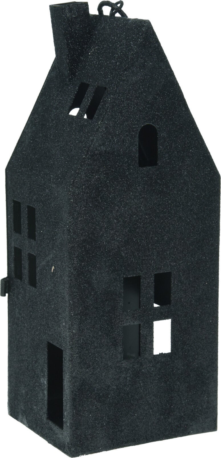 Waxinelichthouder huisje zwart 12 x 10 x 31 cm