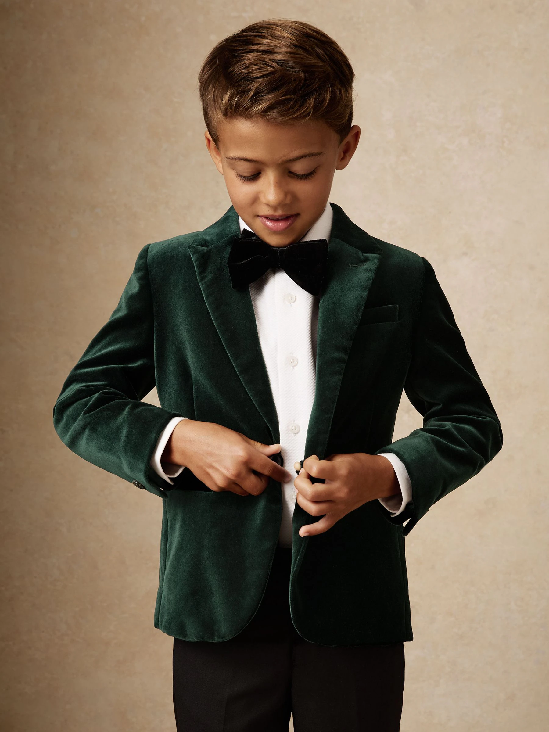 Groen - Reiss Ace smoking blazer van fluweel met enkele knopenrij
