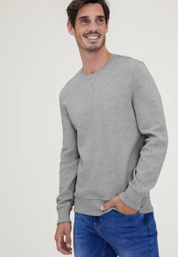 Sweatshirt in Piqué - silver grey melange
