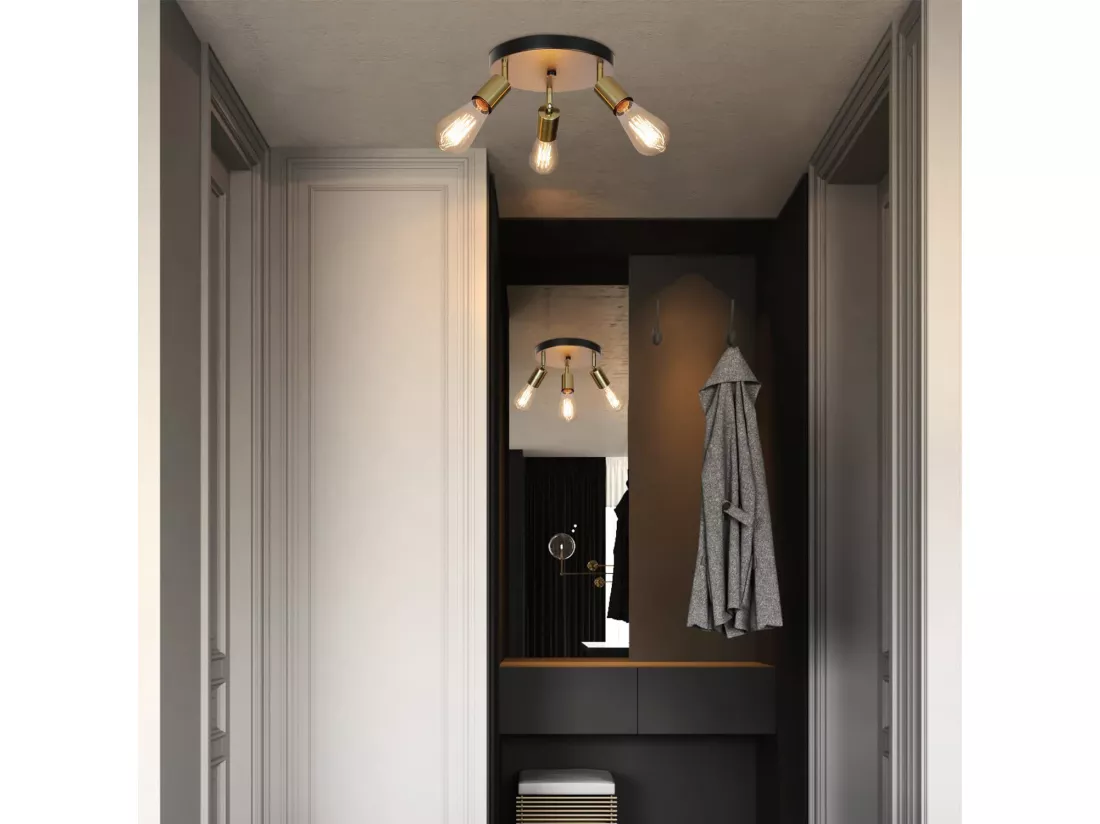 NETTLIFE Plafonnier 3 Spots de Plafond Max. 25W E27 Vintage Flamme Rond Moderne Lustre Pivotant pour Chambre Salle à Manger Cuisine Couloir Salon