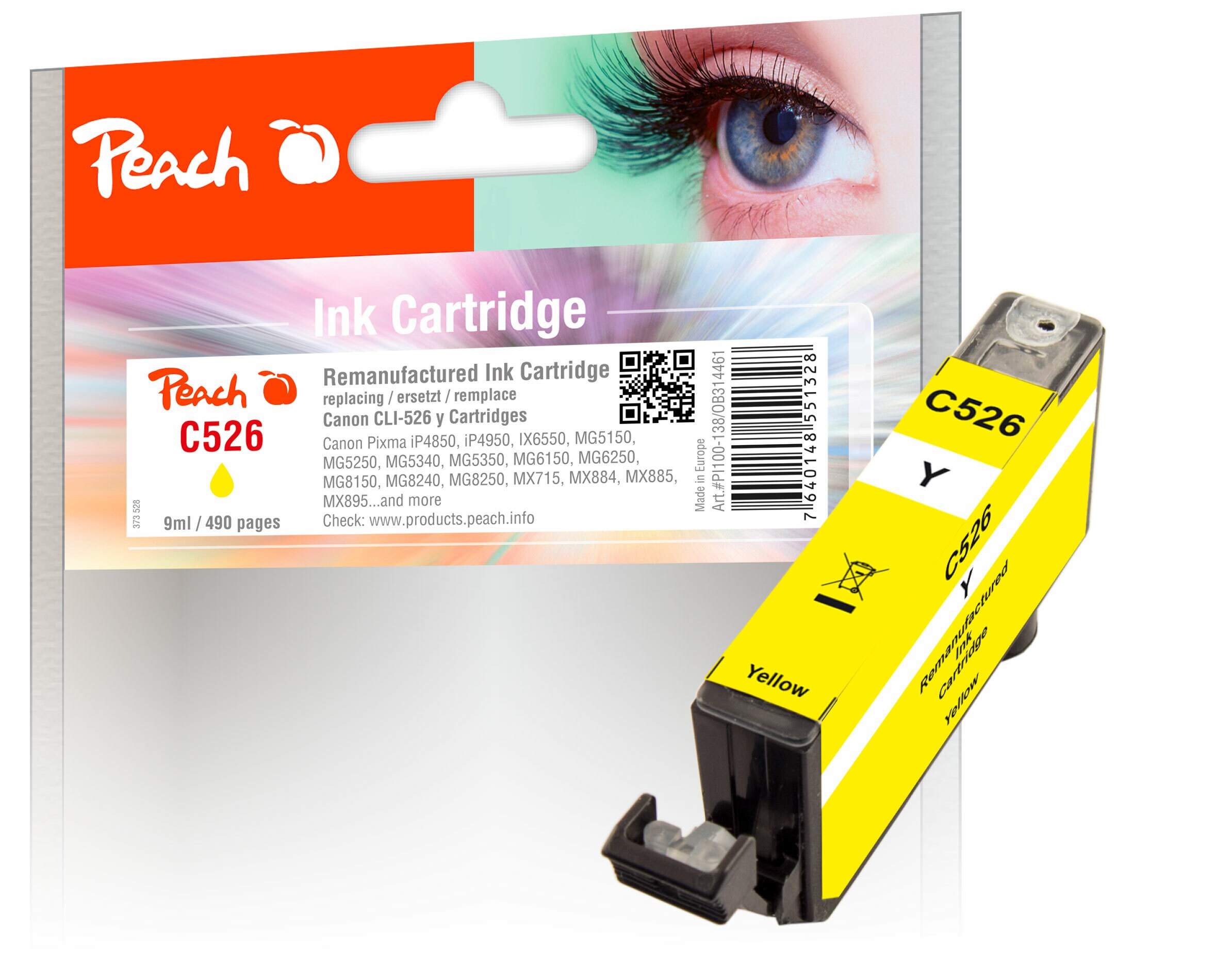 Peach C526 Y Druckerpatrone XL ye ersetzt Canon CLI-526Y, 4543B001, 4543B006 für z.B. Canon Pixma MG 5150, Canon Pixma MG 6250, Canon Pixma IX 6550 (wiederaufbereitet)