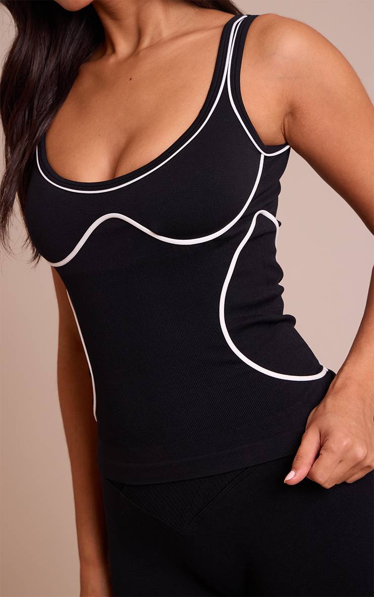 Noir Débardeur De Sport Sans Couture Avec Détails Contrastants Petite
