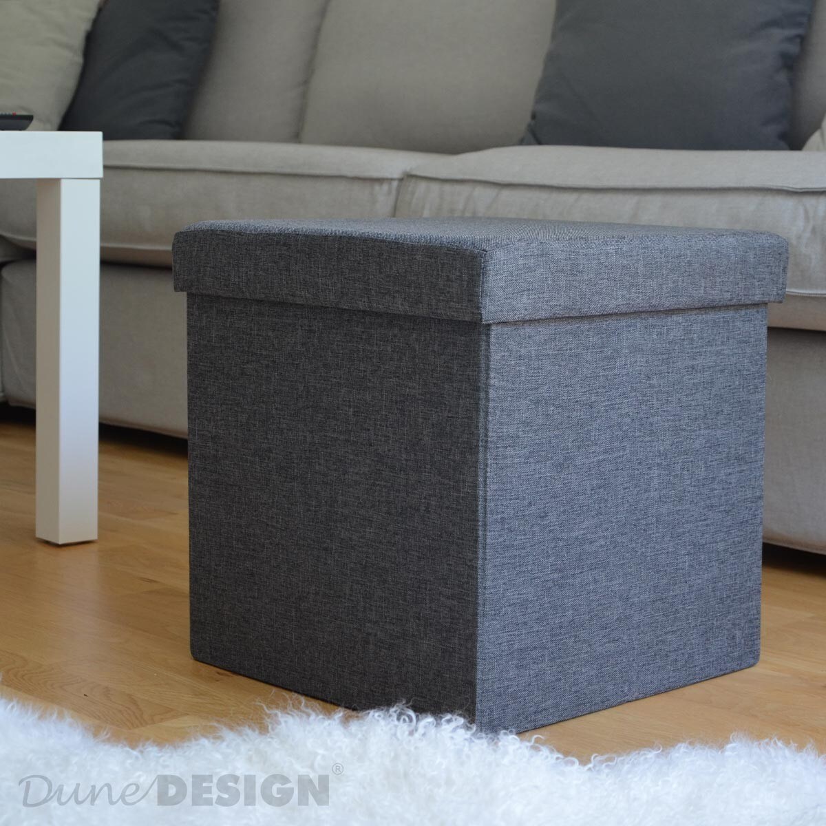 DuneDesign Faltbarer Sitzhocker 38cm Fußhocker Polsterhocker mit ca 42L Stauraum Sitzwürfel Sitzkast