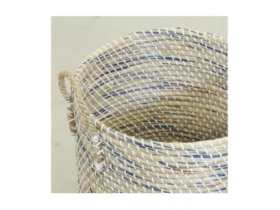 Coffres à linge en jonc naturel et teinté bleu (Série de 3)