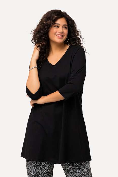 Longshirt, A-Linie, V-Ausschnitt, 3/4-Arm