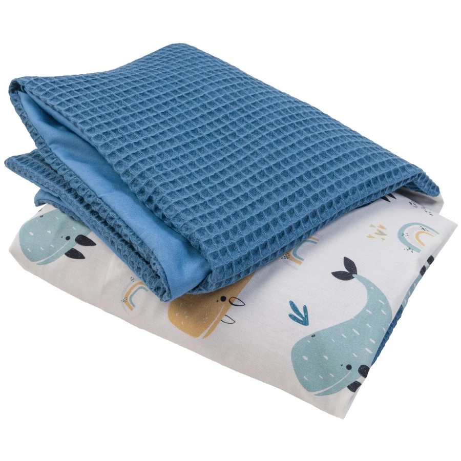 Ullenboom Wickelauflagenbezug Waffelpique Motiv Blau Wale 75 x 85 cm