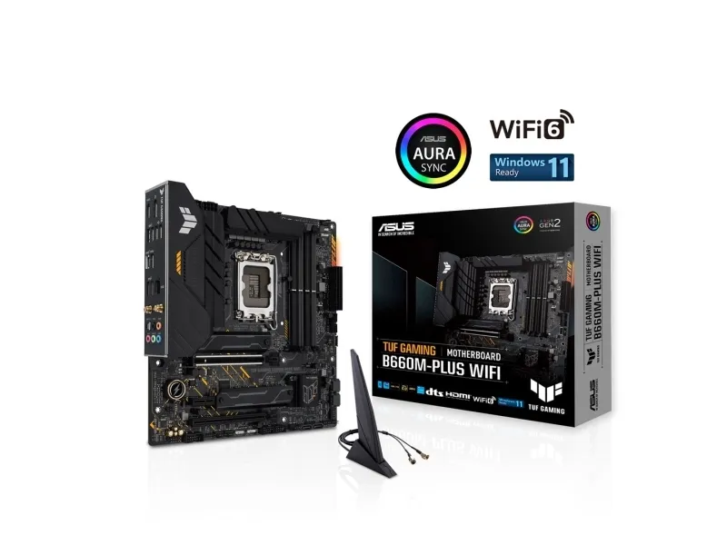 ASUS TUF GAMING B660M-PLUS WIFI - Bundkort - micro ATX - LGA1700 sokkel - B660 Chipset - USB-C Gen 2x2, USB 3.2 Gen 1, USB 3.2 Gen 2, USB-C Gen1 - 2.5 Gigabit LAN, Wi-Fi 6, Bluetooth - onboard grafik (CPU påkrævet) - HD Audio (8-kanaler)