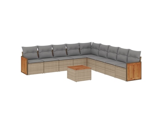 VIDAXL - Salon extérieur Salon de jardin avec coussins 10 pcs beige résine tressée