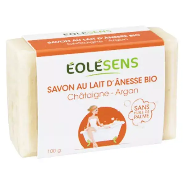 Sabonete orgânico de leite de burra Eolésens com óleo de castanha e argan, 100g