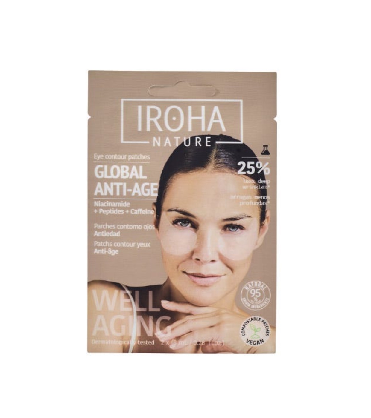 Iroha Nature - Pacote de adesivos antirrugas, anti-inchaços e iluminadores Global Eye Care - Niacinamida, cafeína e peptídeos