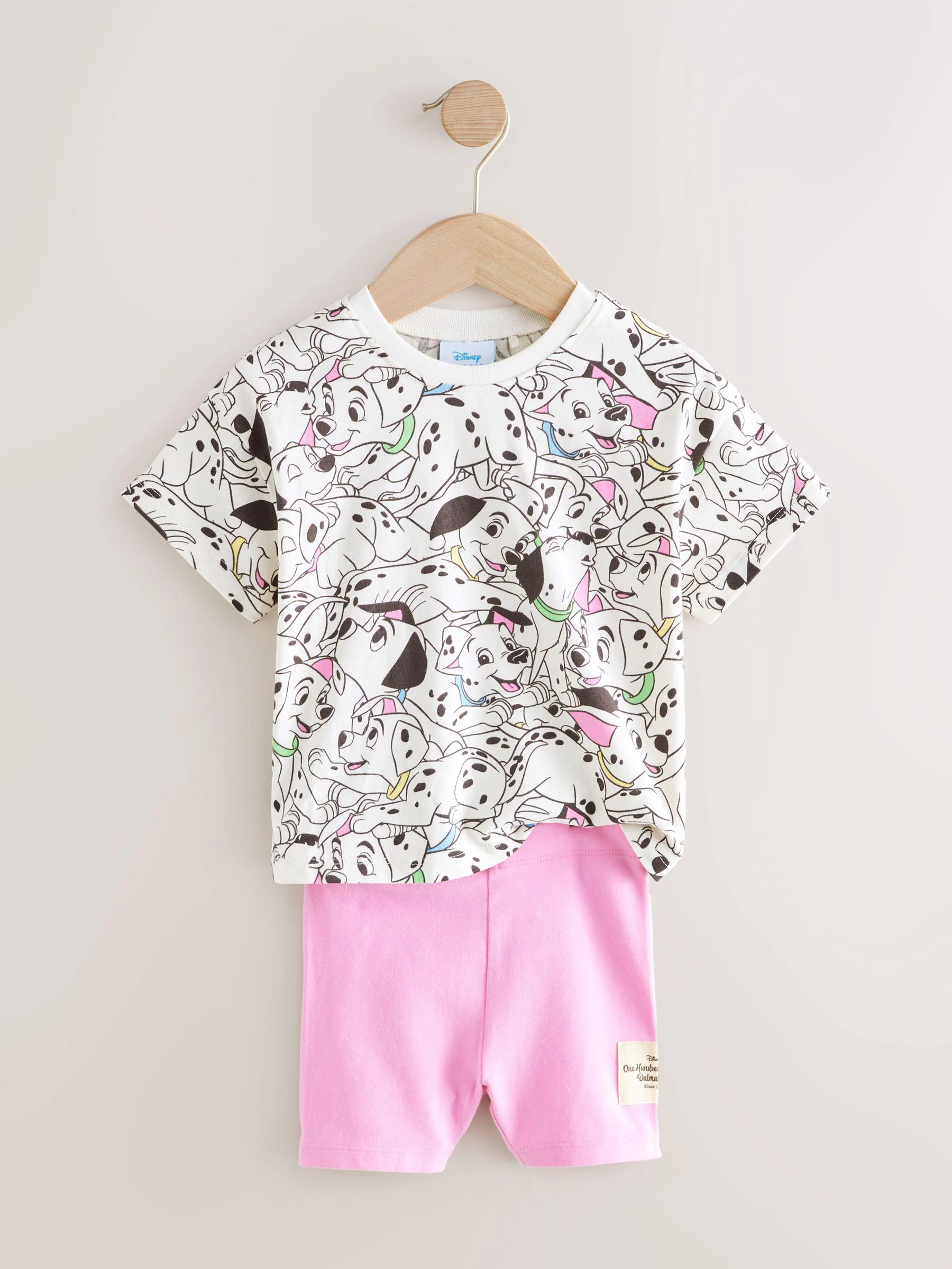 Wit en roze - Disney 101 Dalmatiërs set van T-shirt met korte mouwen en fietsshort (3mnd-7jr)
