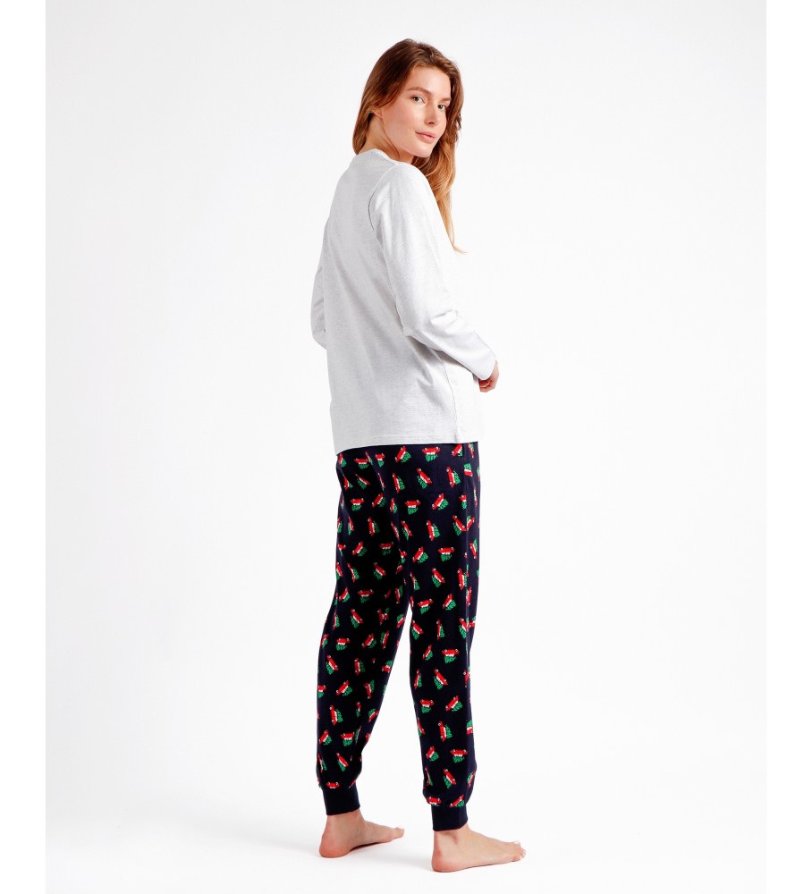 Pijama de manga comprida Admas com estampa de árvore de Natal cinza