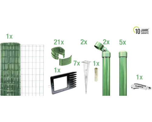 Complete hekwerkset ALBERTS Fix-Clip Pro-Set met grondhulzen 10 x 0,81 m groen