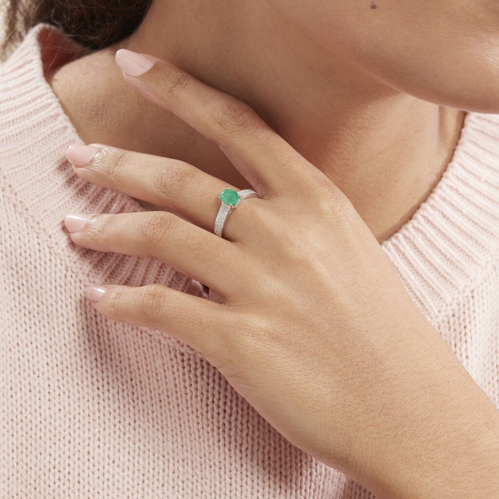 Bague Crista Or Blanc Emeraude Et Diamant