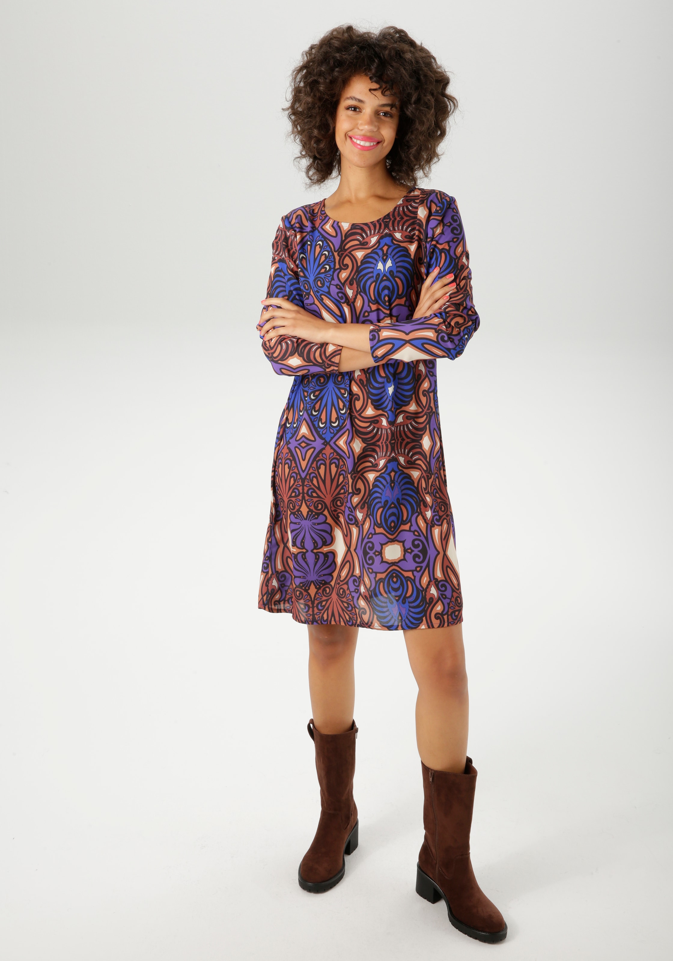 Aniston CASUAL Minikleid mit grossflächigem Ornament-Druck - NEUE KOLLEKTION
