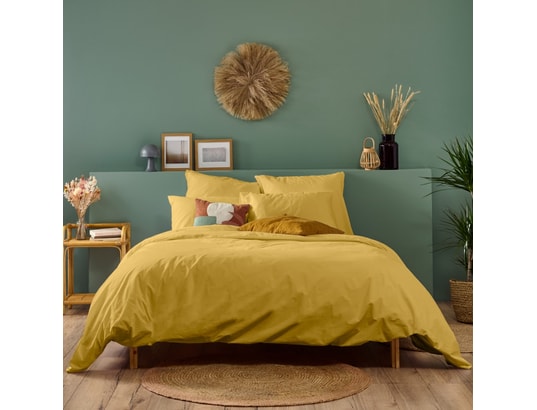 BLEU CALIN - Parure de lit housse de couette Parure percale de coton moutarde - 240x260 cm
