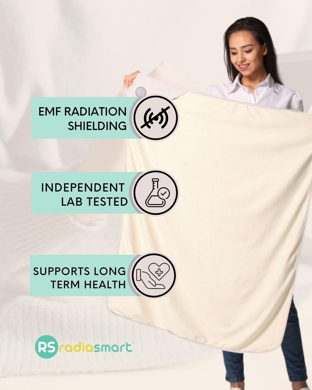 Radia Smart® EMF Decke, HF-Abschirmung WLAN Bluetooth-Strahlenschutz, Bio-Baumwolle 90 x 110 cm