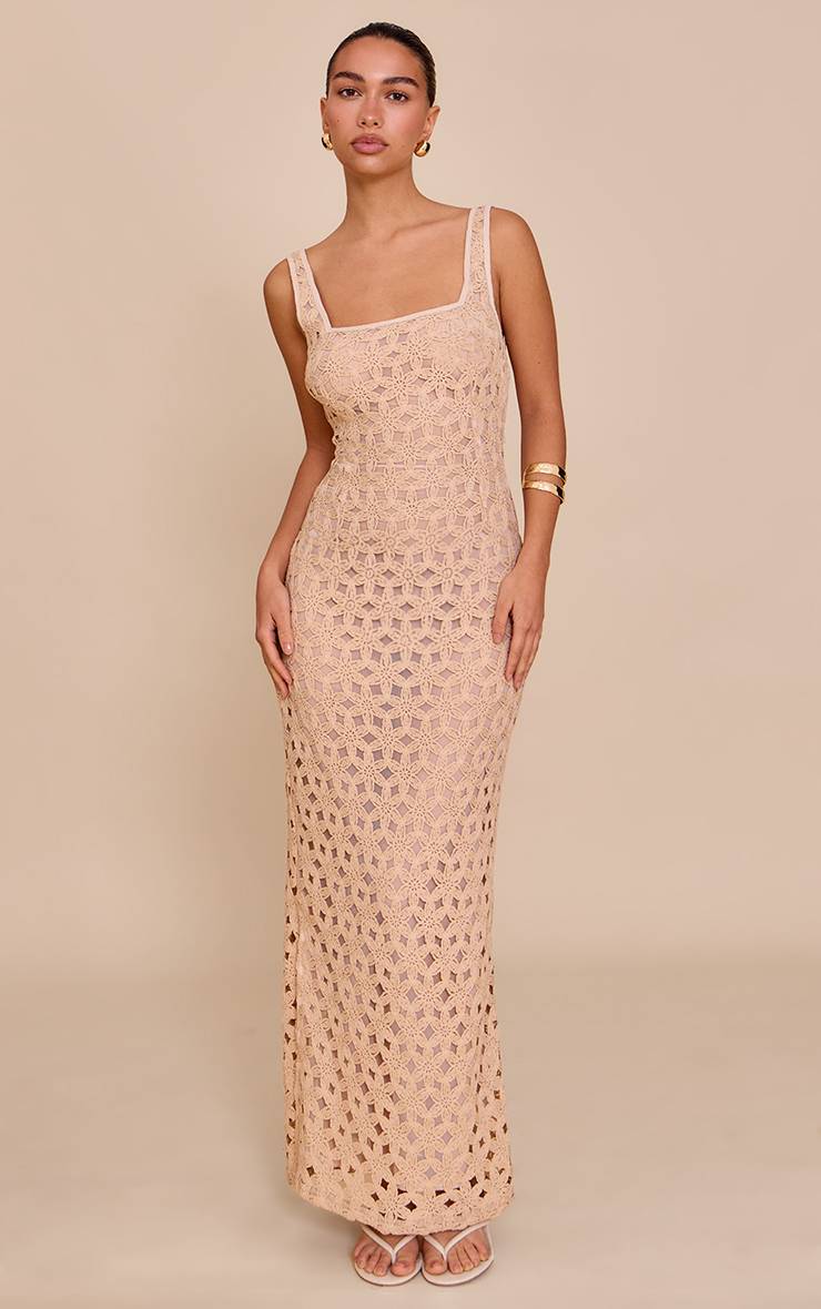 Gris Pierre Robe Maxi À Encolure Arrondie Et Texture Florale