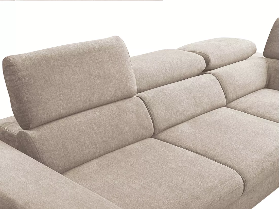 Grand canapé d'angle droit convertible en velours beige SEPINA de Pascal Morabito
