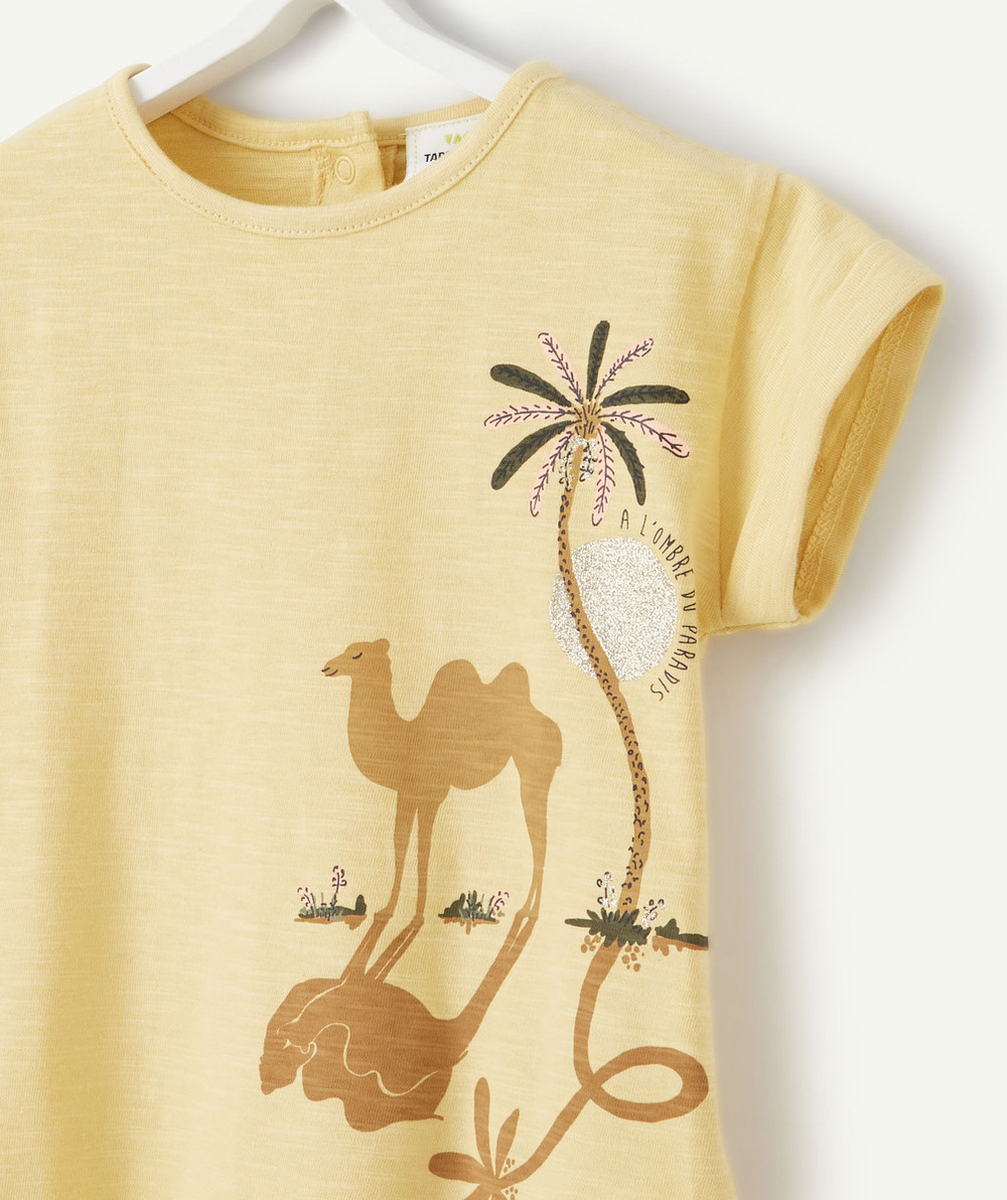 T-SHIRT BÉBÉ FILLE JAUNE EN COTON BIO THÈME DÉSERT