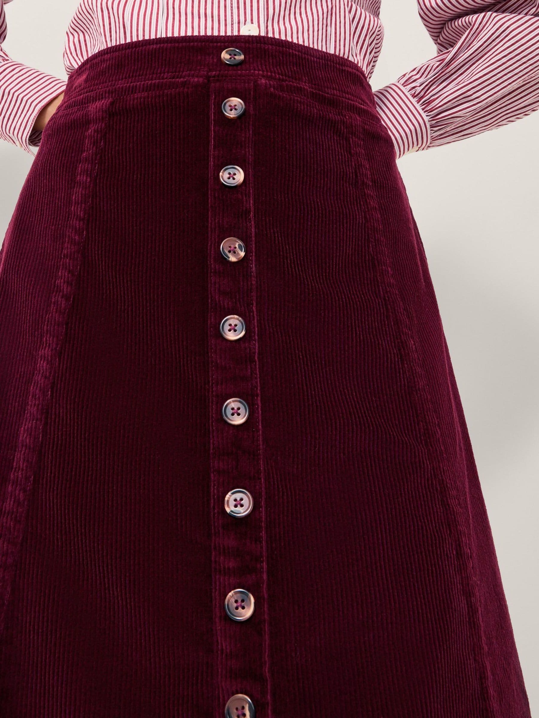 Monsoon Jamie Button Corduroy Midi Skirt