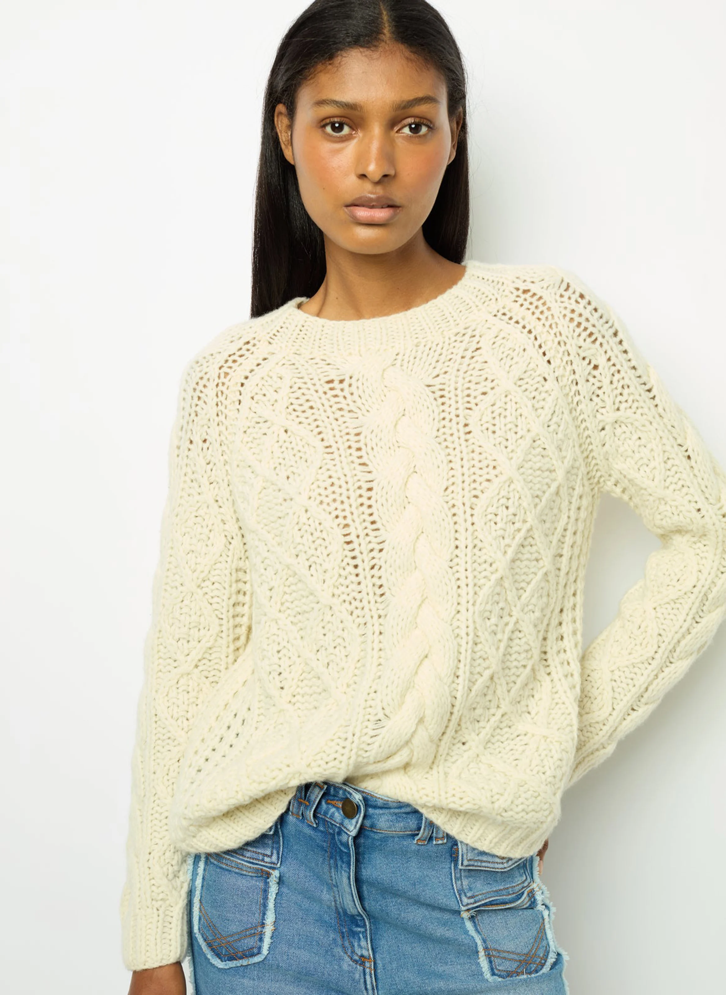 JORDANA - Pull droit col rond en laine | Blanc
