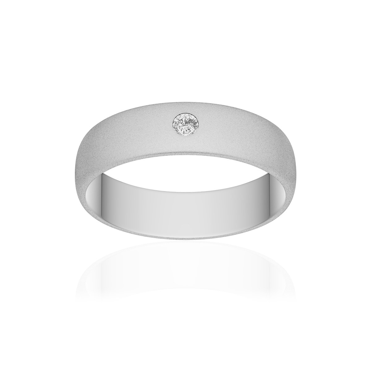 Alliance or 750 blanc sablé demi-jonc 5mm diamant brillant