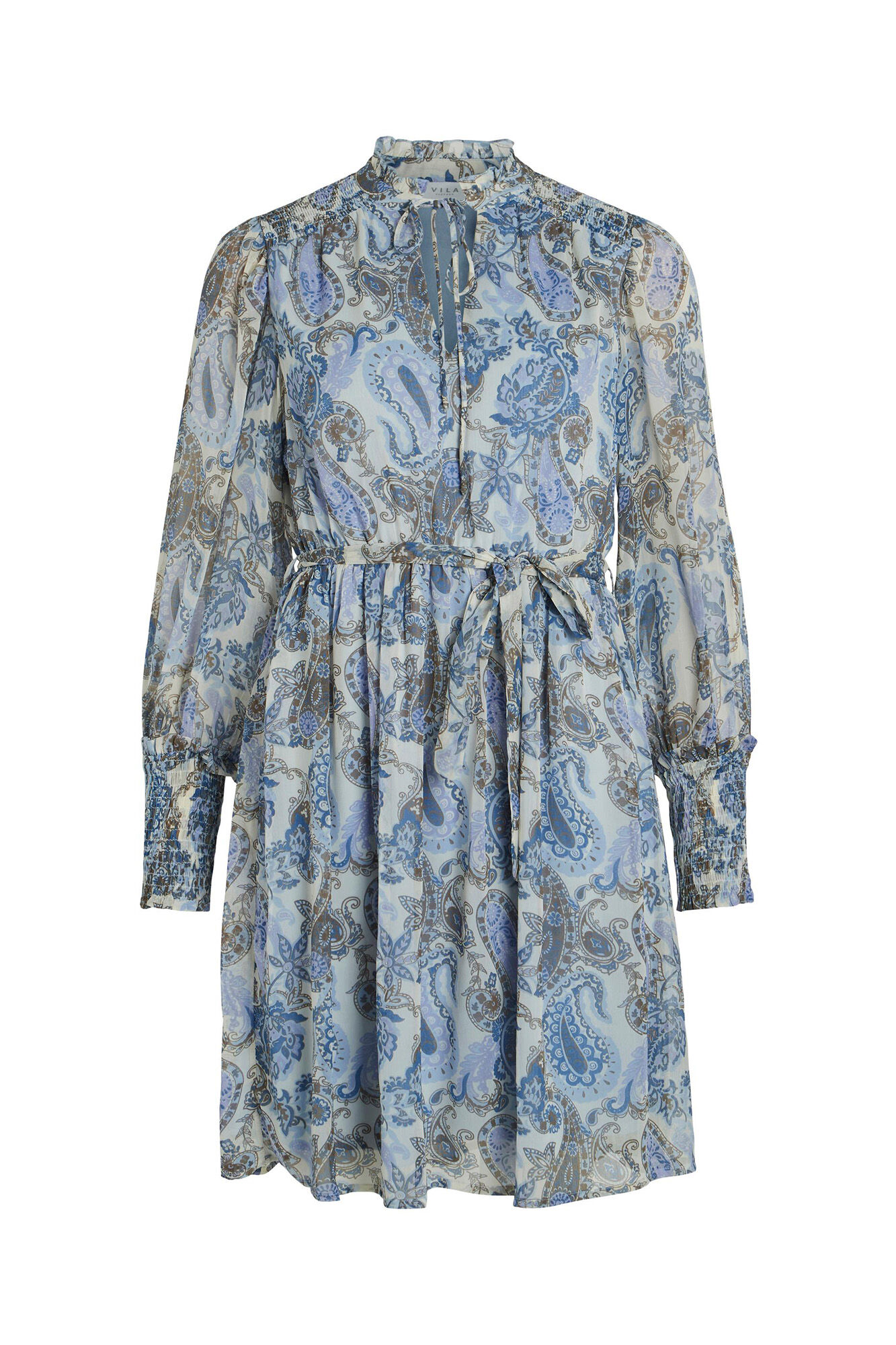 Vestido curto de manga comprida com estampa paisley - Cinza