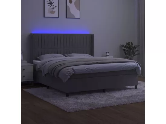 Sommier tapissier matelas et LED Gris clair 160x200 cm Velours