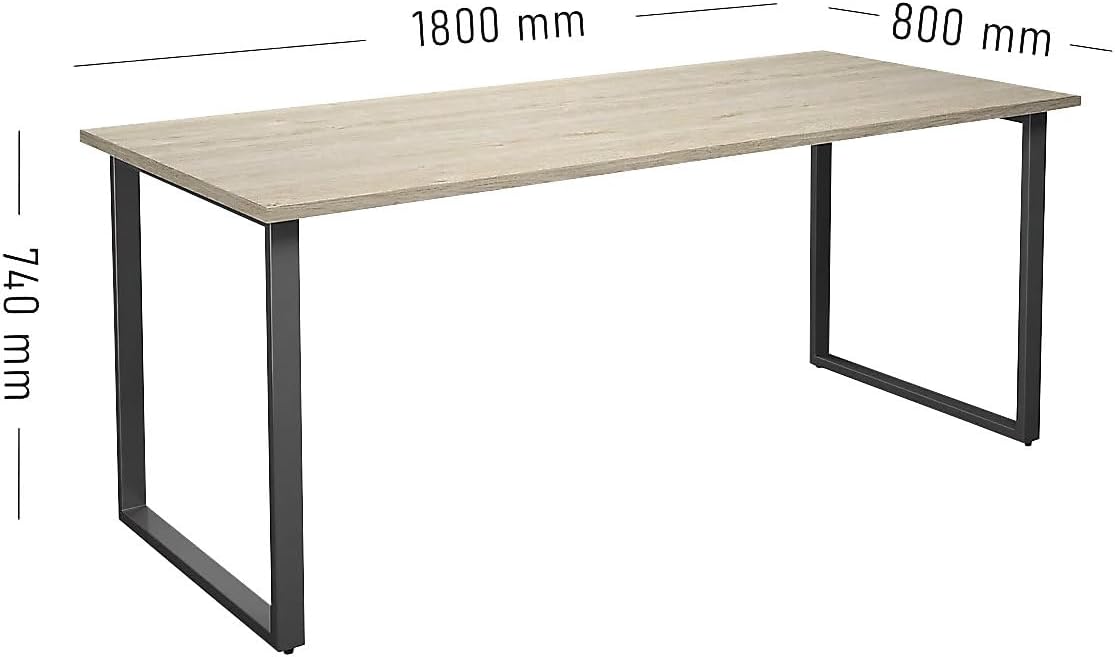 kaiserkraft | Mehrzwecktisch Duo-O | gerade Platte | Tiefe 800 mm | Breite 1800 mm | Eiche/schwarz