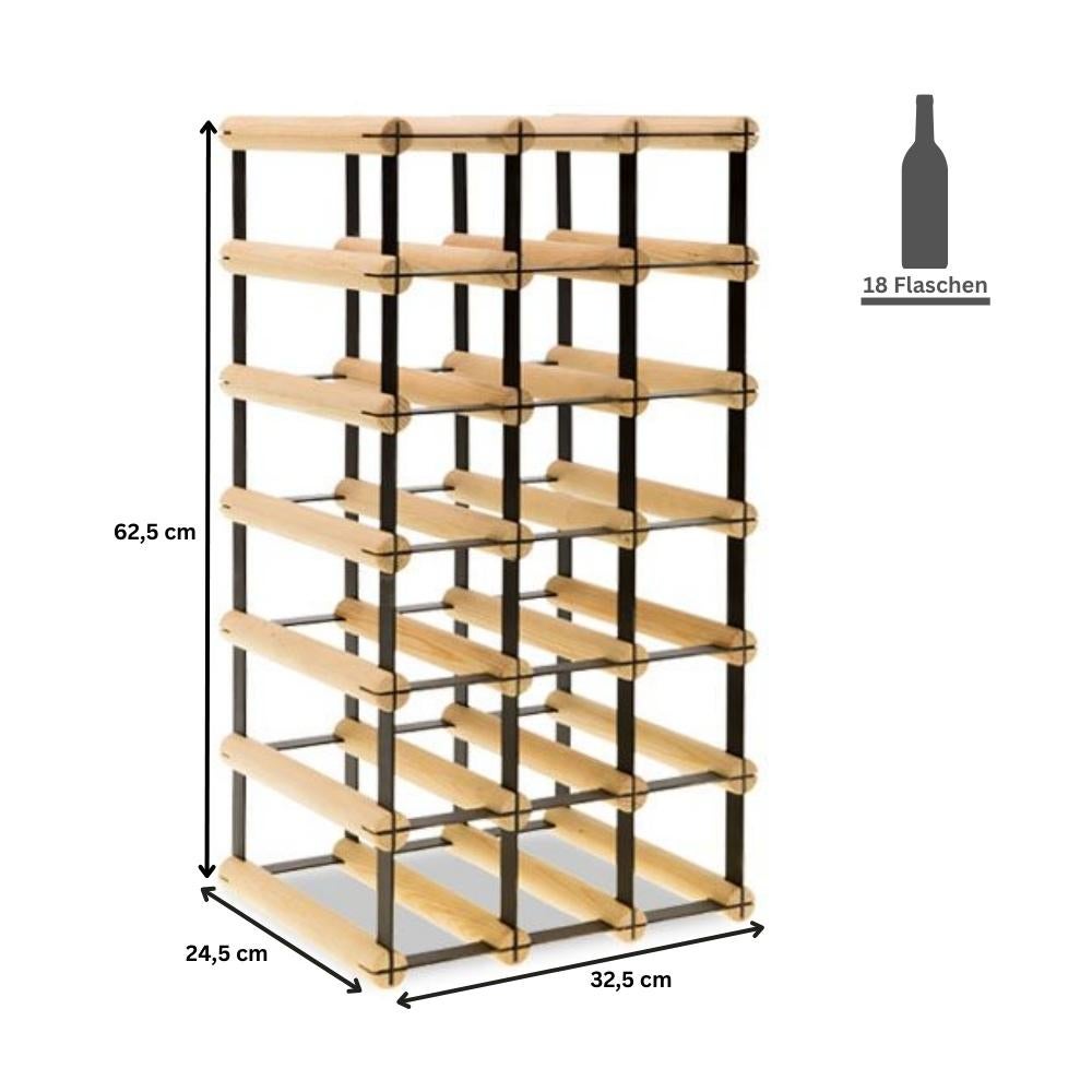 PROREGAL Modulair Wijnrek Vinotega Mod Metaal HxBxD 62,5 x 32,5 x 24,5 cm 3 x 6 Flessen Massief Dennenhout Natuurlijk