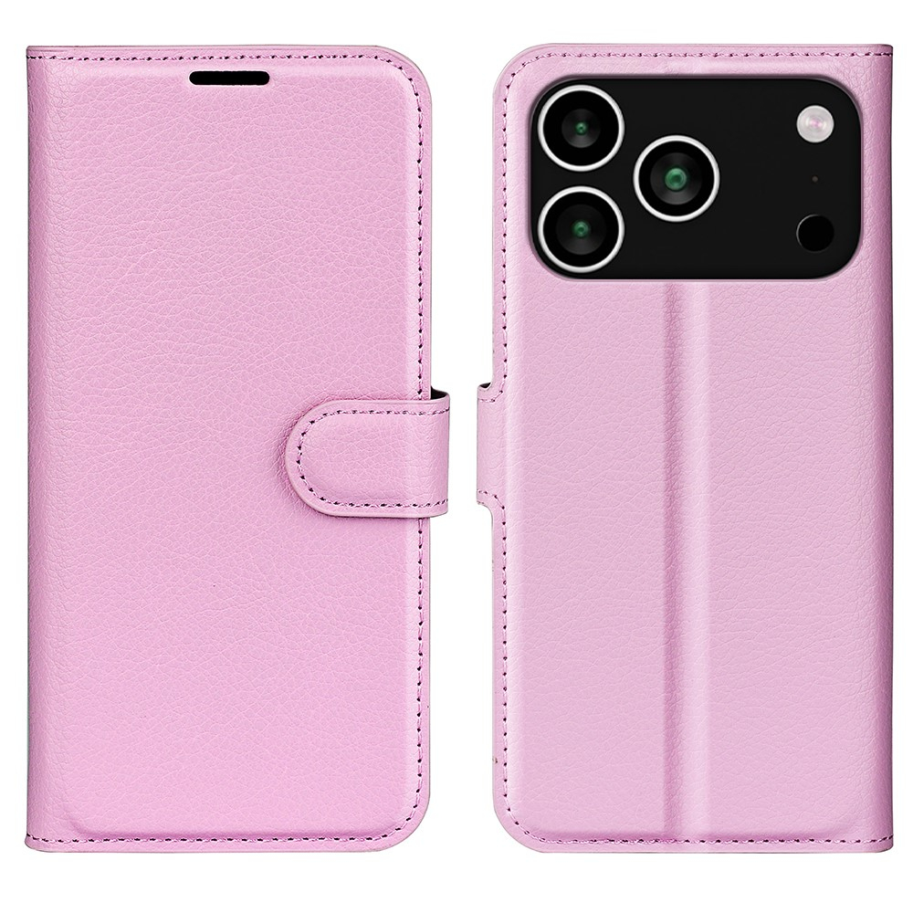 iPhone 17 Pro Max Leder Tasche Flip Cover Litchi Look - Rosa