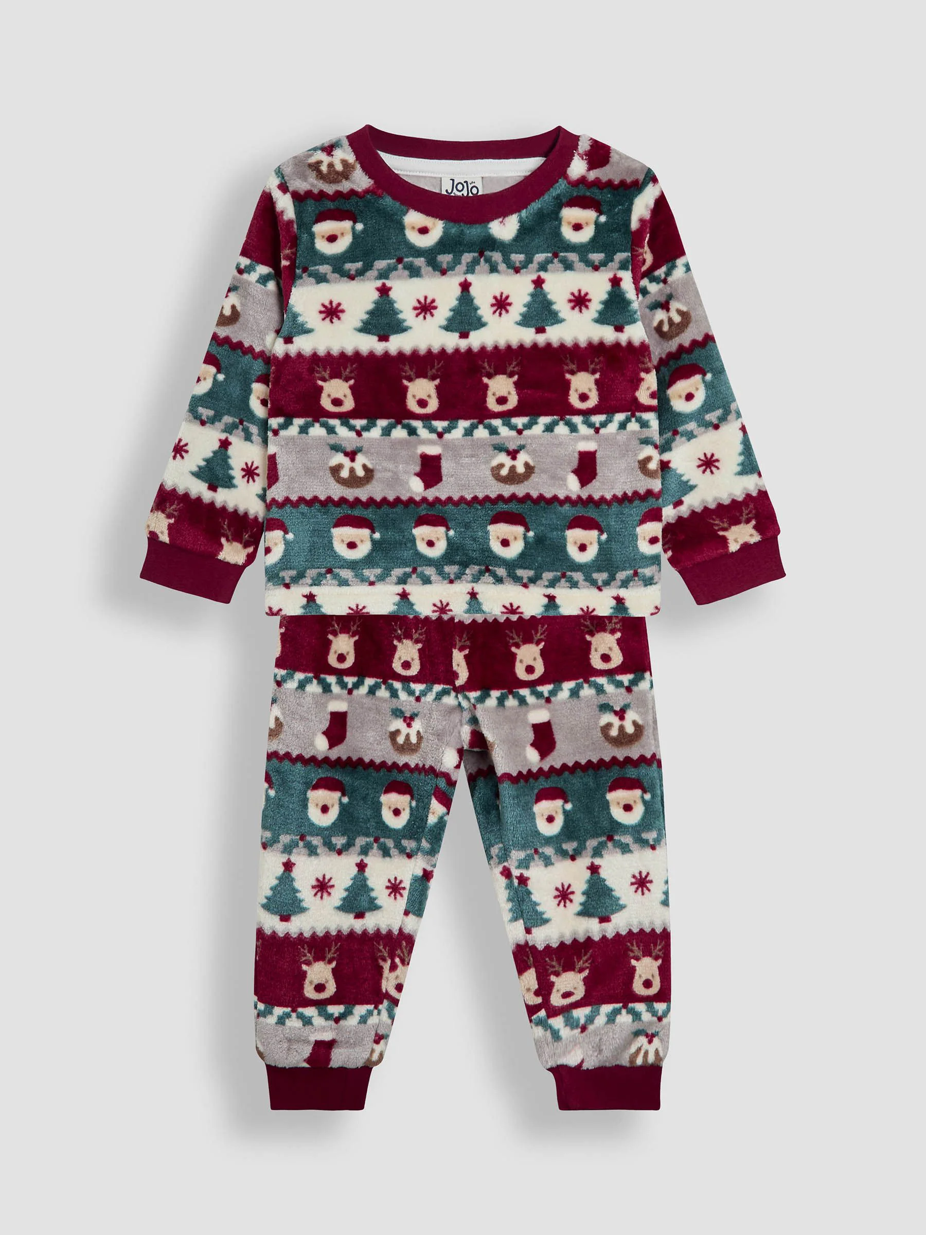 JoJo Maman Bébé Christmas Fairisle Print Fleece Pyjamas