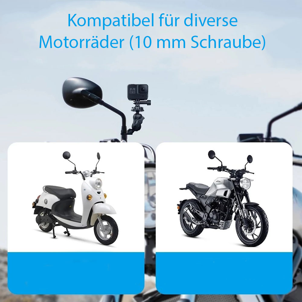 Universal Motorrad Rückspiegel Halterung für GoPro (10 mm ⌀ Mount Schraube) - Schwarz