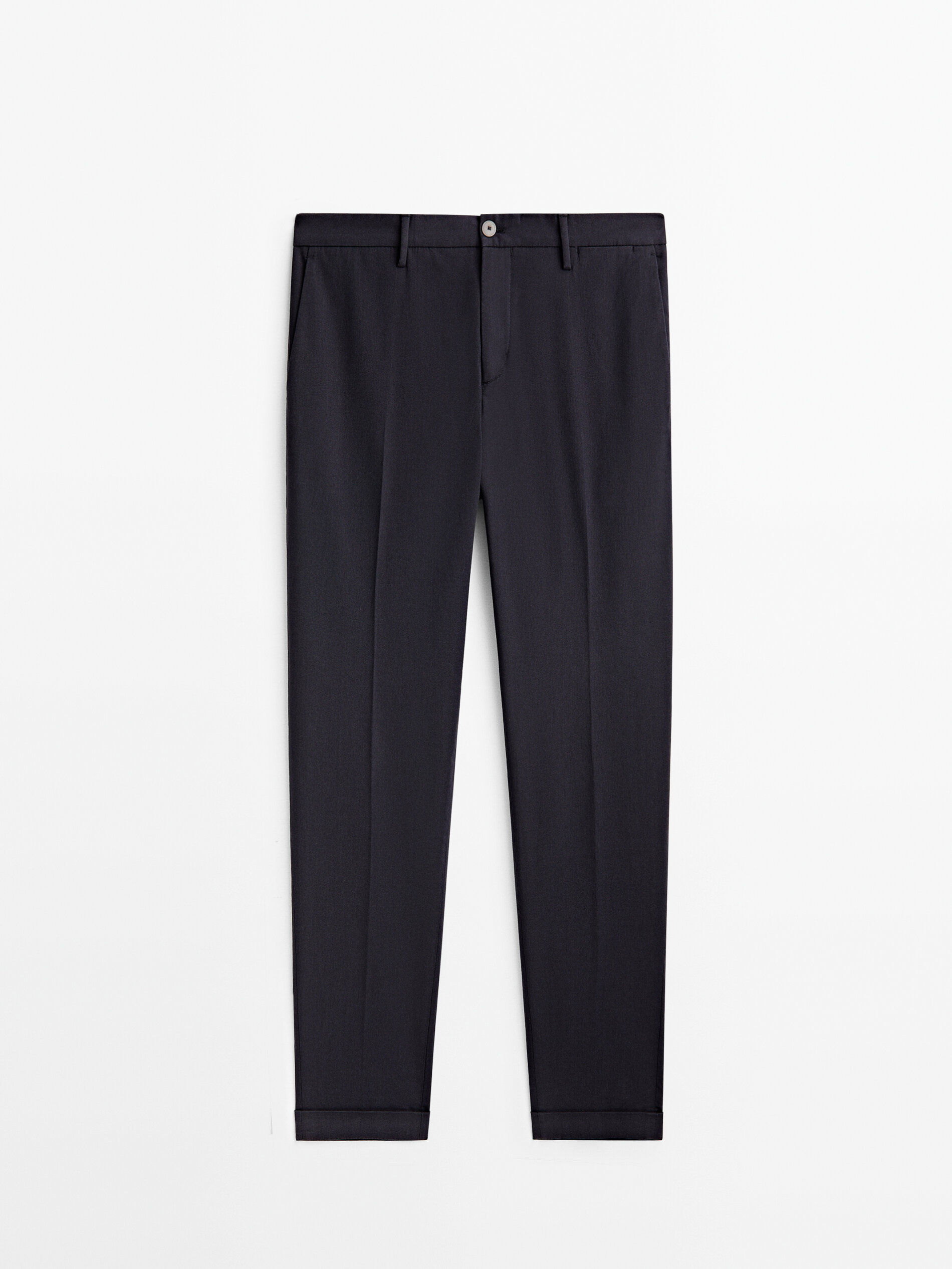 Calça chino slim fit em algodão tingido com fio de gelo - AZUL MARINHO