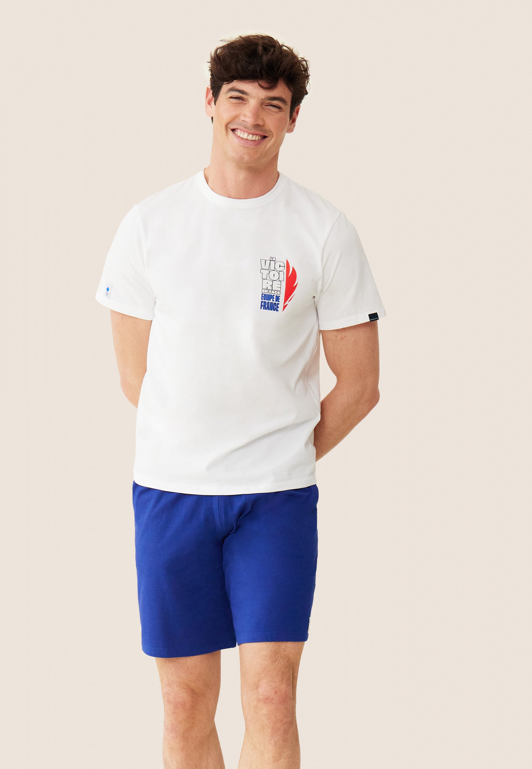 Ensemble pyjama t-shirt et short en coton-Ensemble Pyjama Equipe de France Blanc Indigo