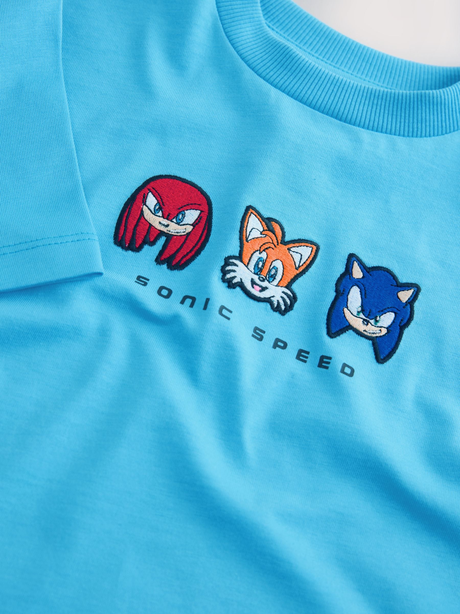 Blauw met borduursel - Sonic T-shirt (3-16jr)