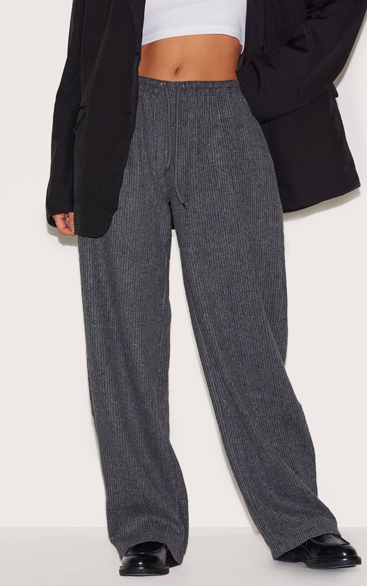 Charbon Pantalon Droit À Taille Basse Texturé Avec Cordon De Serrage