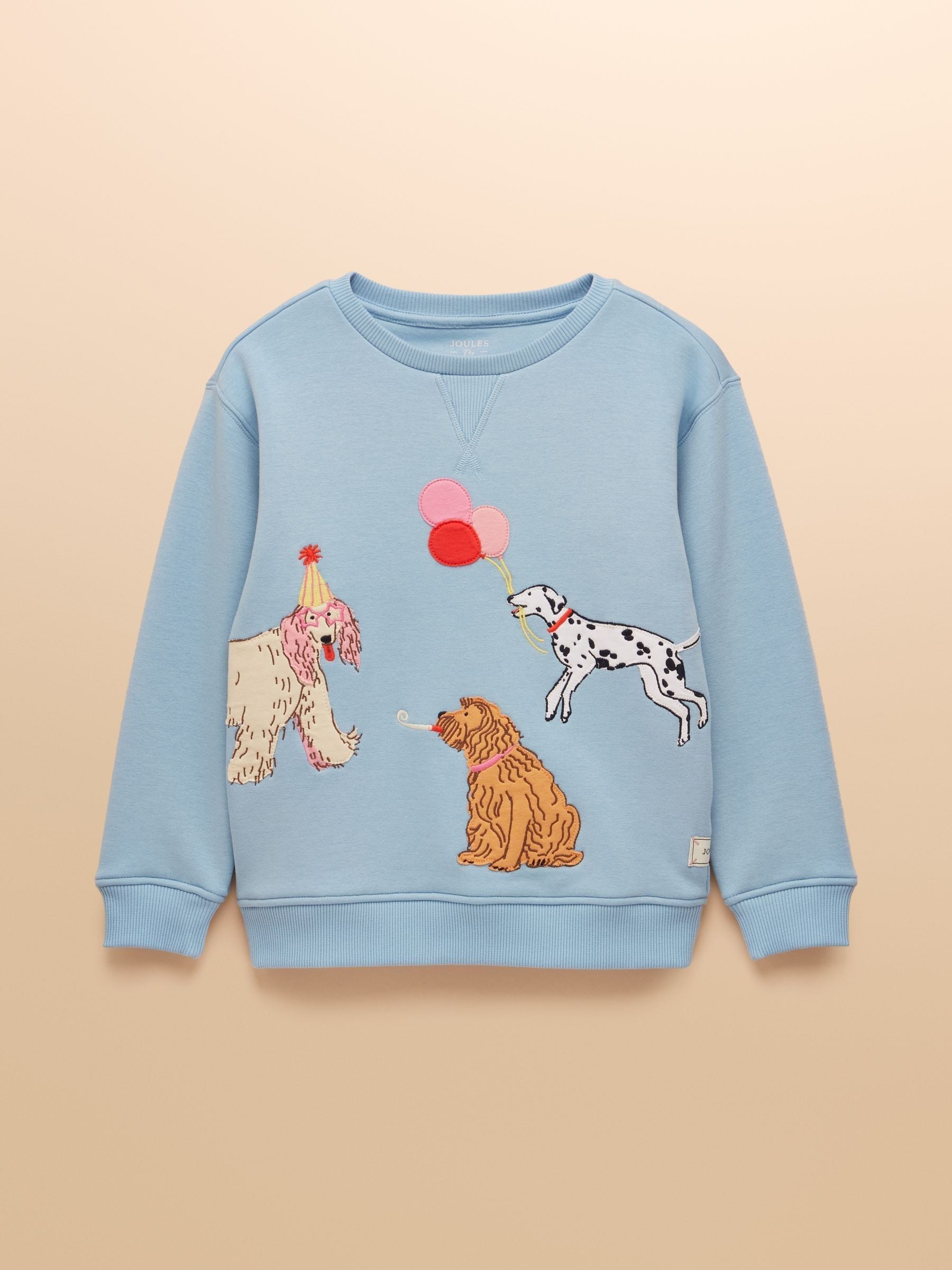 Blauw met hond - Joules Mackenzie sweatshirt voor kinderen met voering van imitatiebont