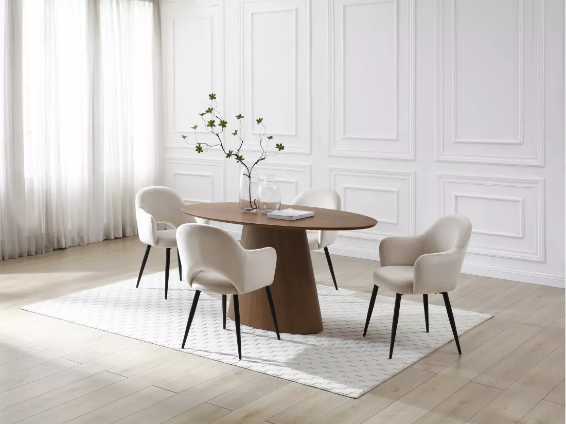 Table à manger 6 personnes placage noyer - Naturel foncé - ANTELADA