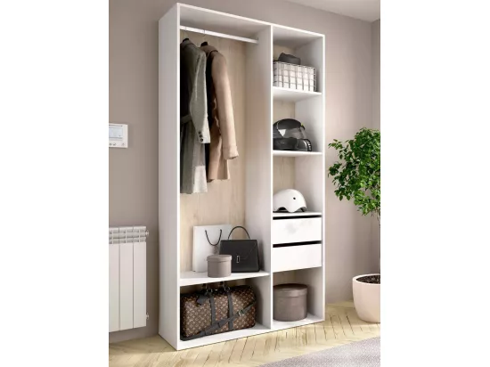 Grande Garde-robe Dscot, Meubles de chambre, Penderie de plain-pied, Placard à vêtements, 98x45 h205 cm, Blanc et Chêne clair