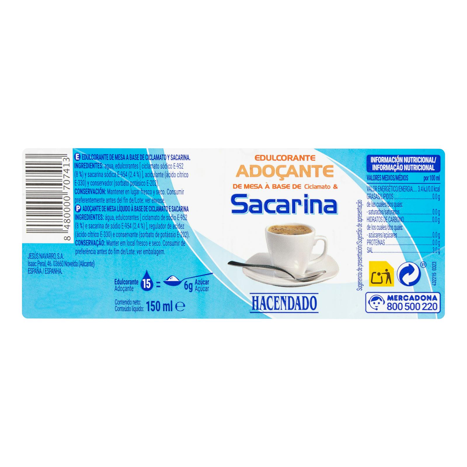 Édulcorant liquide à la saccharine Hacendado