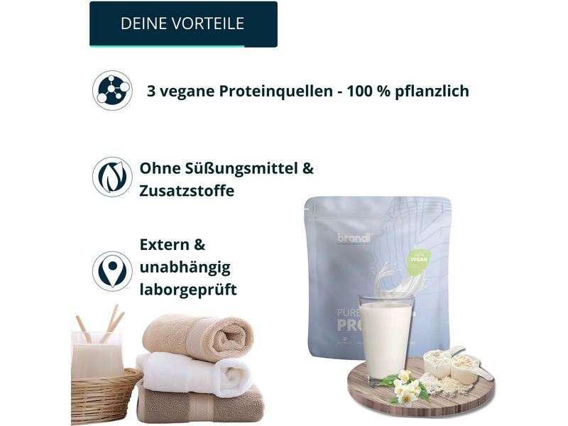 Brandl-Nutrition Pure Protein Vegan Neutral 1000 g Whey-Konzentrat mit authentischem, unwiderstehlichem Geschmack