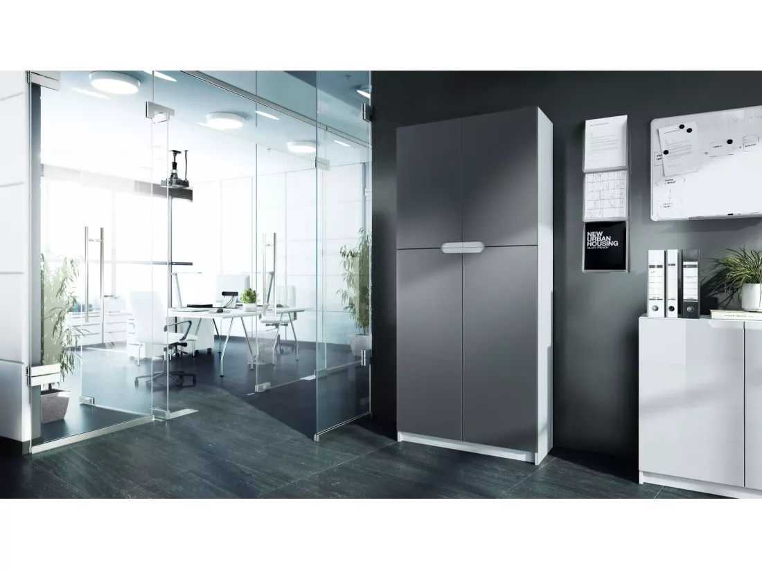 Armoire De Bureau Blanc Mat Et Graphite Satiné (lxhxp) : 82 x 185 x 37