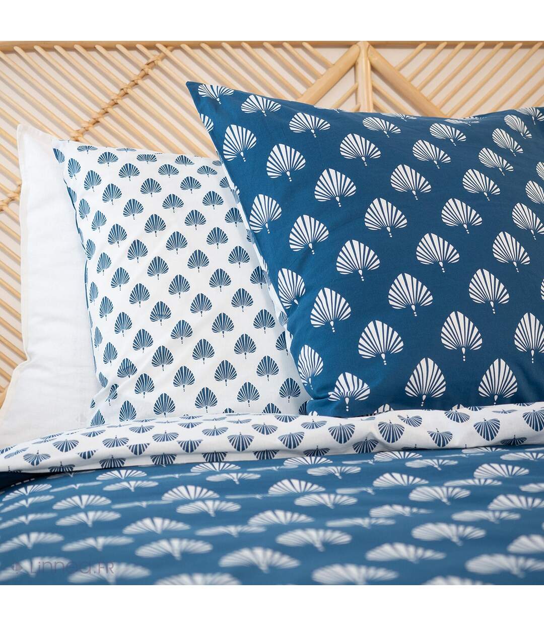Parure de lit 260x240 cm coton bci adouci FLAVY bleu 3 pièces
