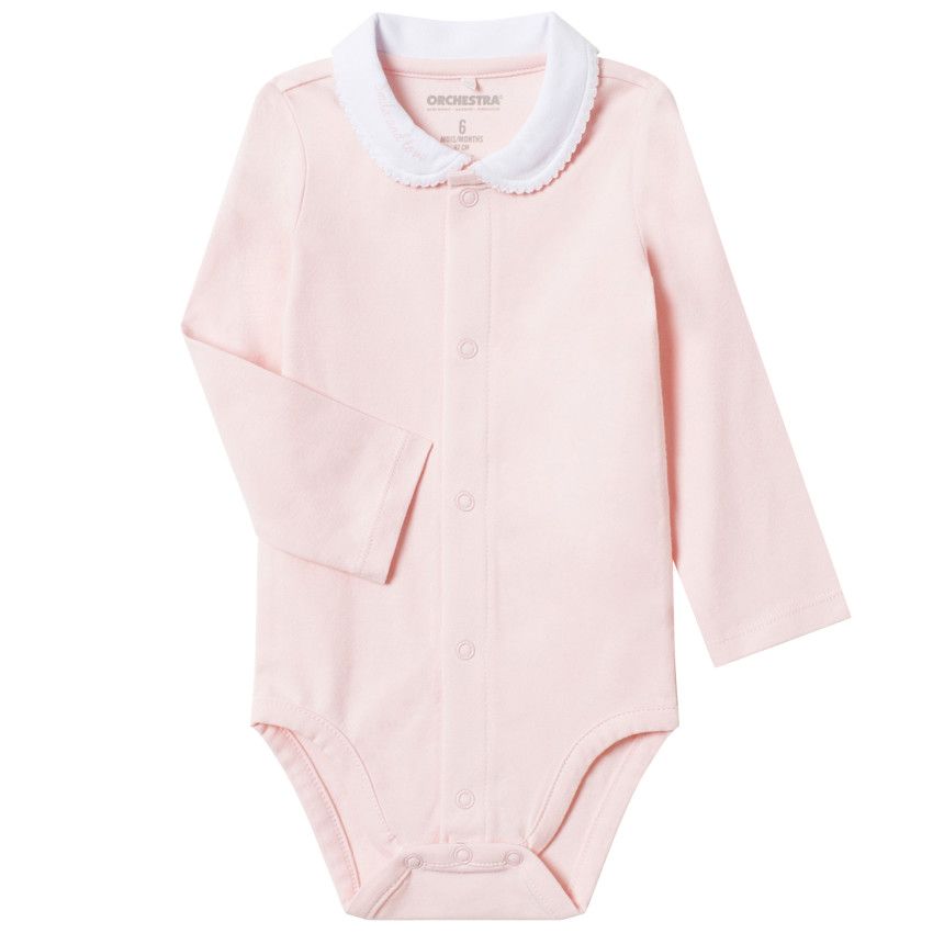 Body manches longues en coton bio à col Claudine - Rose