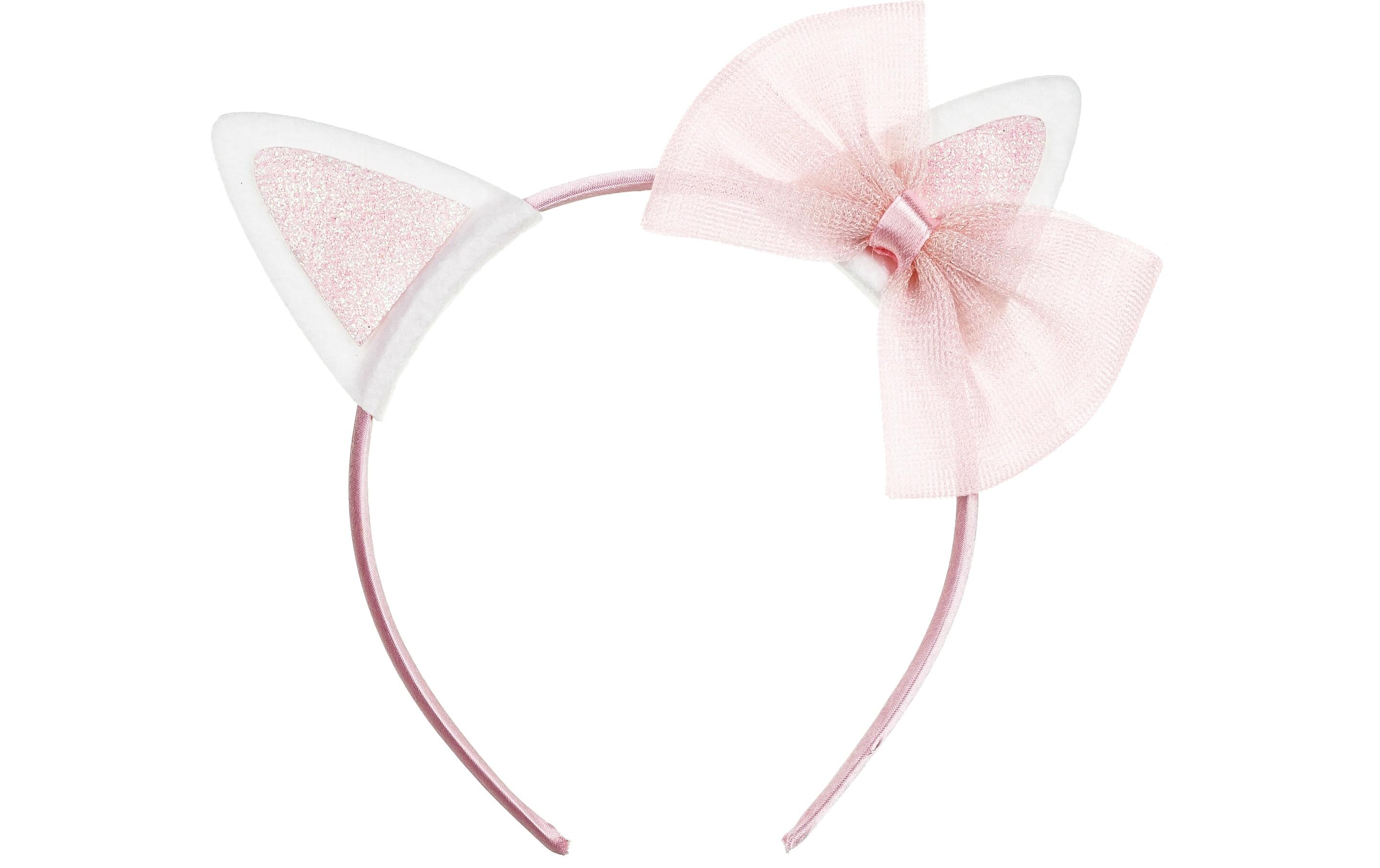 Haarreif Katze mit Schleife 18.5 x 17 cm, RosaKatzenohren-Stirnband mit rosa Schleife