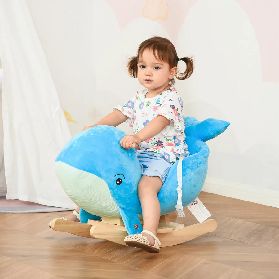 HOMCOM Schaukeltier im Wal-Design mit Sicherheitsgurt Blau