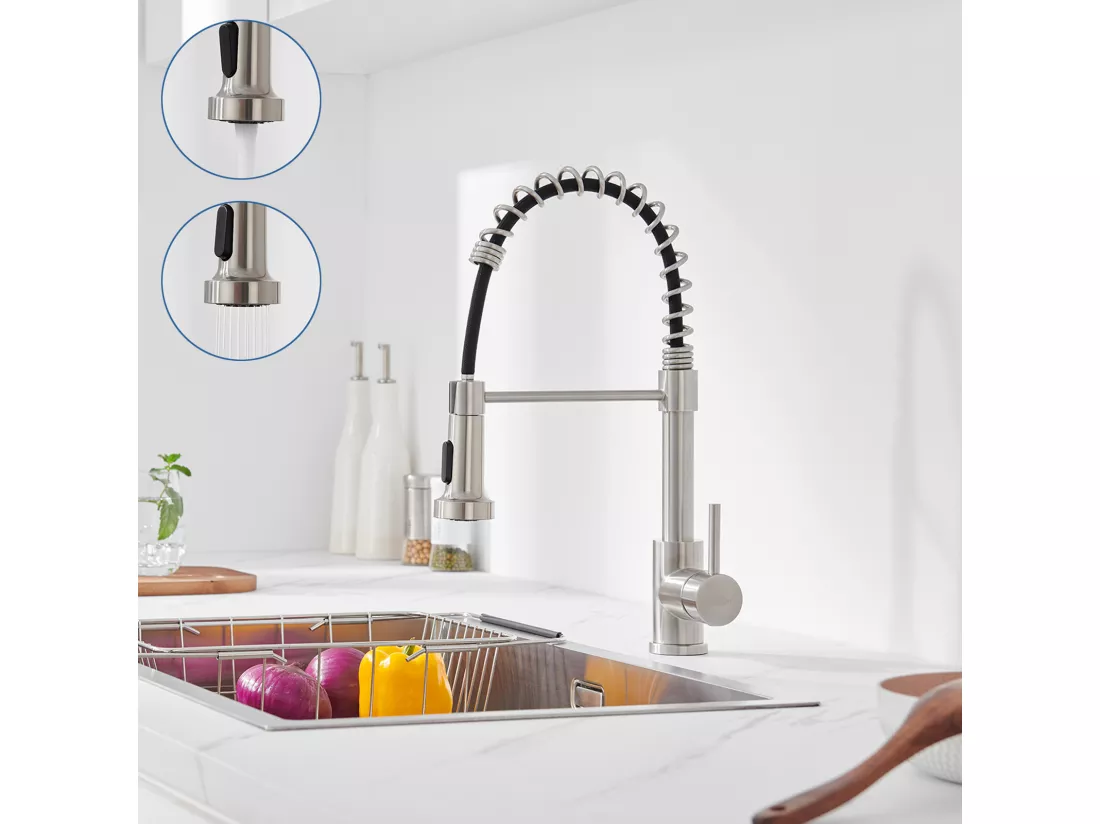 AuraLum Max Mitigeur Cuisine à Ressort Spiralé avec 2 Fonctions Douchette Robinet d'évier Rotatif 360° en Inox 304 pour Cuisine, Brossé,EU Modèle